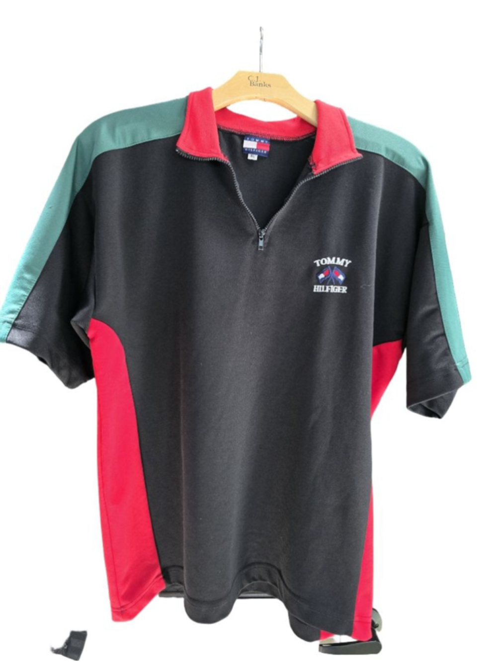 Men Tommy Hilfiger Polo Shirt XL Colorblick Black Red Green